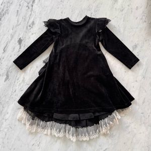 NuNuNu Velvet Party Dress 3-4Y Victorian Comfy Tiered Ruffle w/ Lace Tulle Frill